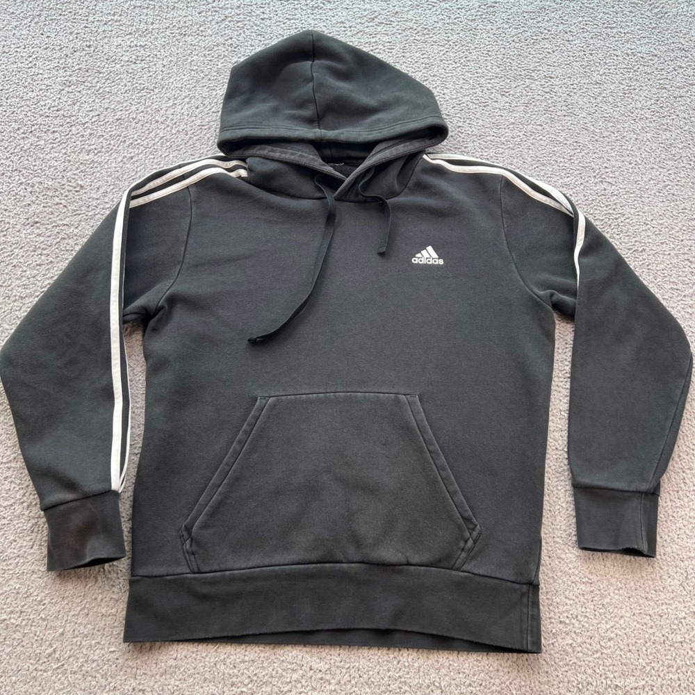 Adidas Mens 3-Stripes Pullover Hoodie Black White BR3588 Size Medium